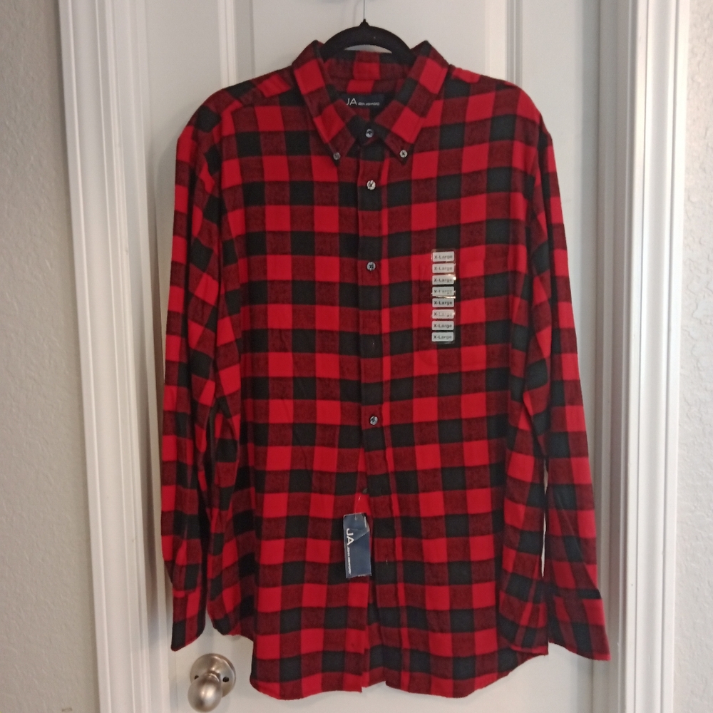John Ashford Buffalo Check Flannel Red & Black Plaid Men's XL
